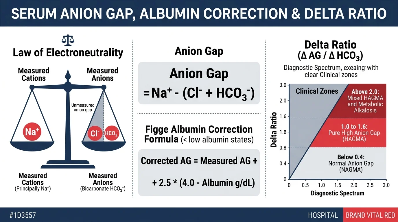 Serum Anion Gap, Albumin Correction, and Delta Ratio Clinical Infographic