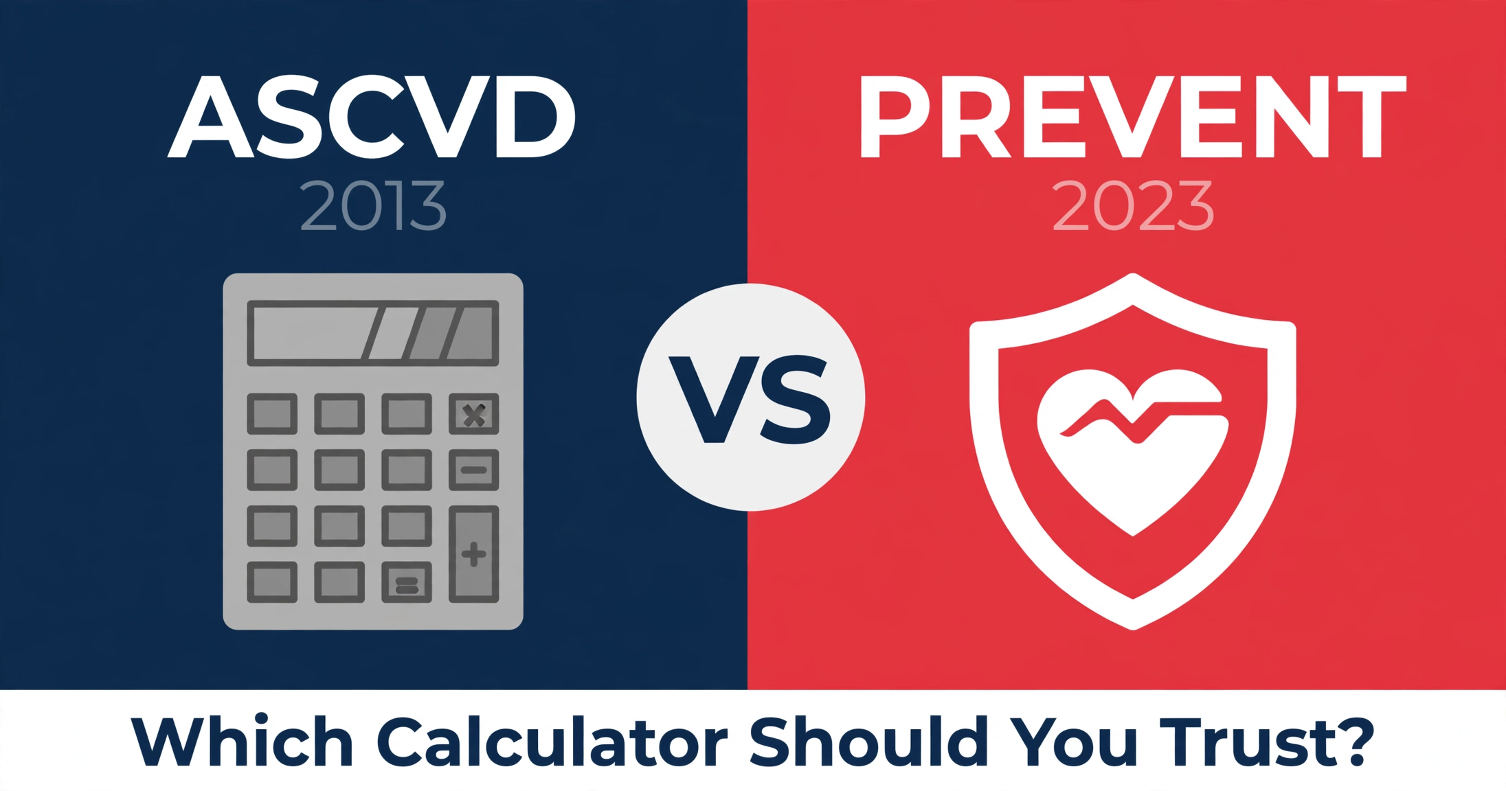 Comparison graphic showing the ASCVD risk estimator from 2013 alongside the PREVENT calculator from 2023 with their key differences