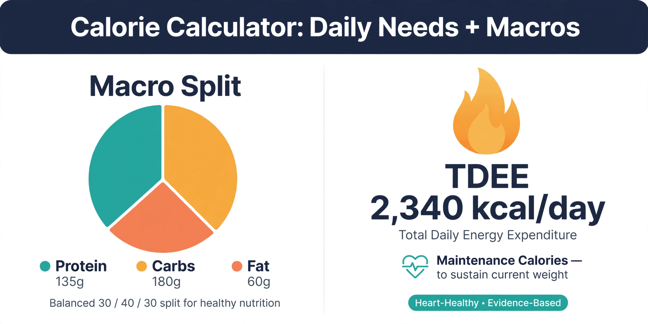 Flow diagram showing BMR from Mifflin-St Jeor multiplied by activity level to get TDEE, then adjusted by goal to reach the daily calorie target