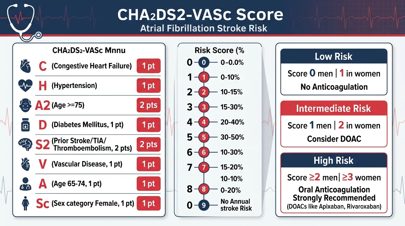 CHA2DS2-VASc Score Clinical Infographic for Atrial Fibrillation Stroke Risk
