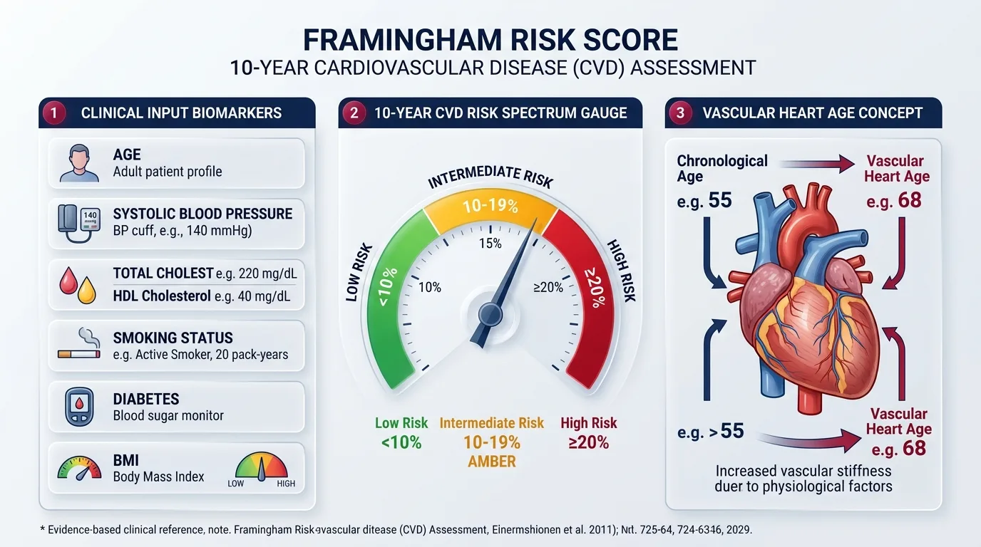 Framingham Risk Score 10-Year Cardiovascular Disease Assessment Clinical Infographic