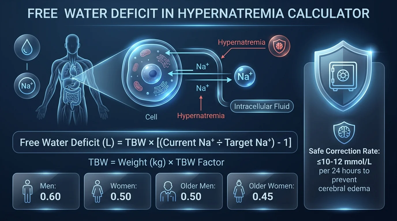 Free Water Deficit in Hypernatremia Calculator Infographic