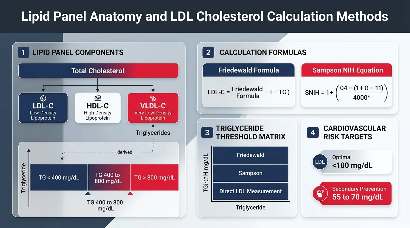 Lipid Panel Anatomy and LDL Cholesterol Calculation Methods Infographic Diagram