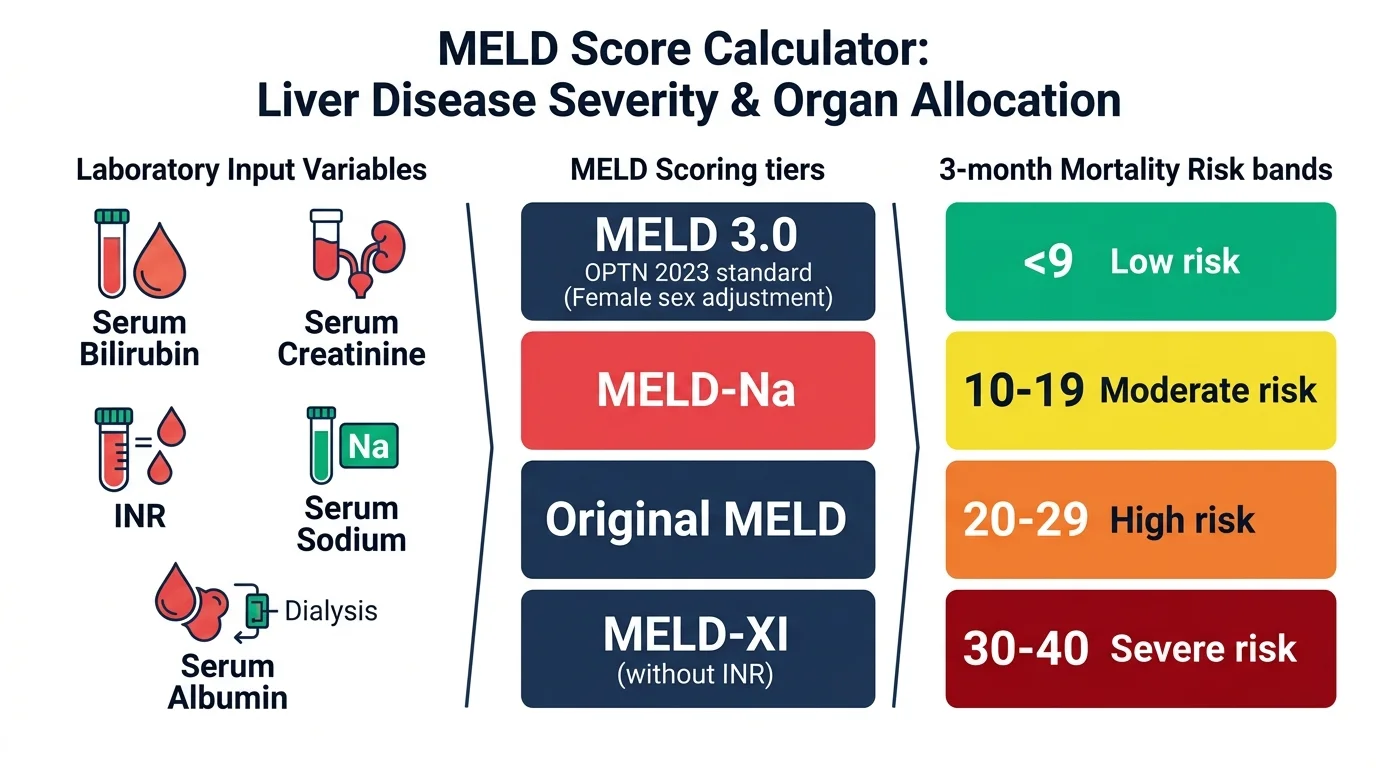 MELD Score Calculator Liver Disease Severity and Organ Allocation Infographic