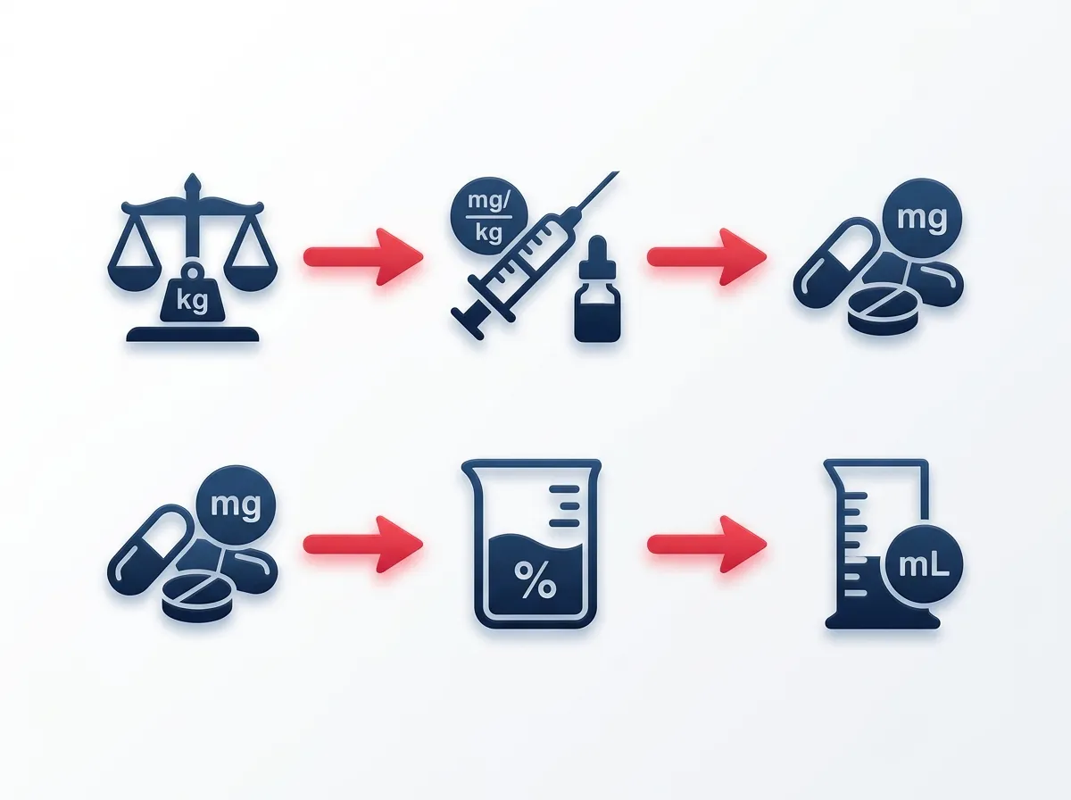 mg to ml calculator calculation flow with icons